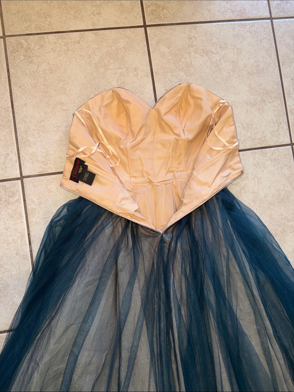 Teal Beaded Strapless Tulle Prom Gown Formal Dress Fairycore - Picture 12 of 13